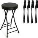 Folding Bar Stool,24 Inch Tall Foldable Stool Chair,4PCS Height Cushioned Leather Padded Bar Chair for Kitchen Fishing Hiking Gardening Travel BBQ