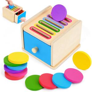 FCSONU Toddlers Montessori Coin Box Toys for 1 2 3 Year Old Boys Girls, Drawer Box Toy for Ages 2-4 Kids, Learning Color Sorting Sensory Toys, New Year Birthday for Baby 12-18 Months