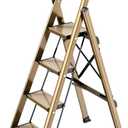 Lightweight Aluminum 4 Step Ladder Folding Step Stool Stepladders with Anti-Slip and Wide Pedal for Home and Kitchen Use Space Saving (Brown Gold)