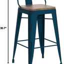 Andeworld Bar Stools Set of 4 Counter Height Stools Industrial Metal Barstools with Wooden Seats(24 Inch, Distressed Navy)