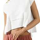 SOLY HUX Women's Athletic T Shirt Cap Sleeve Crewneck Asymmetrical Hem Tee Loose Fit Summer Crop Tops (White, S)