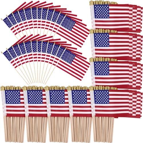Shimeyao 400 Pack Small American Flags on Stick, 5 x 8 Inch Mini Handheld Us Flag Decoration for Memorial Day 4th of July Independence Day Shimeyao 400 Pack Small American Flags on Stick, 5 x 8 Inch Mini Handheld Us Flag Decoration for Memorial Day 4th of July Independence Day
