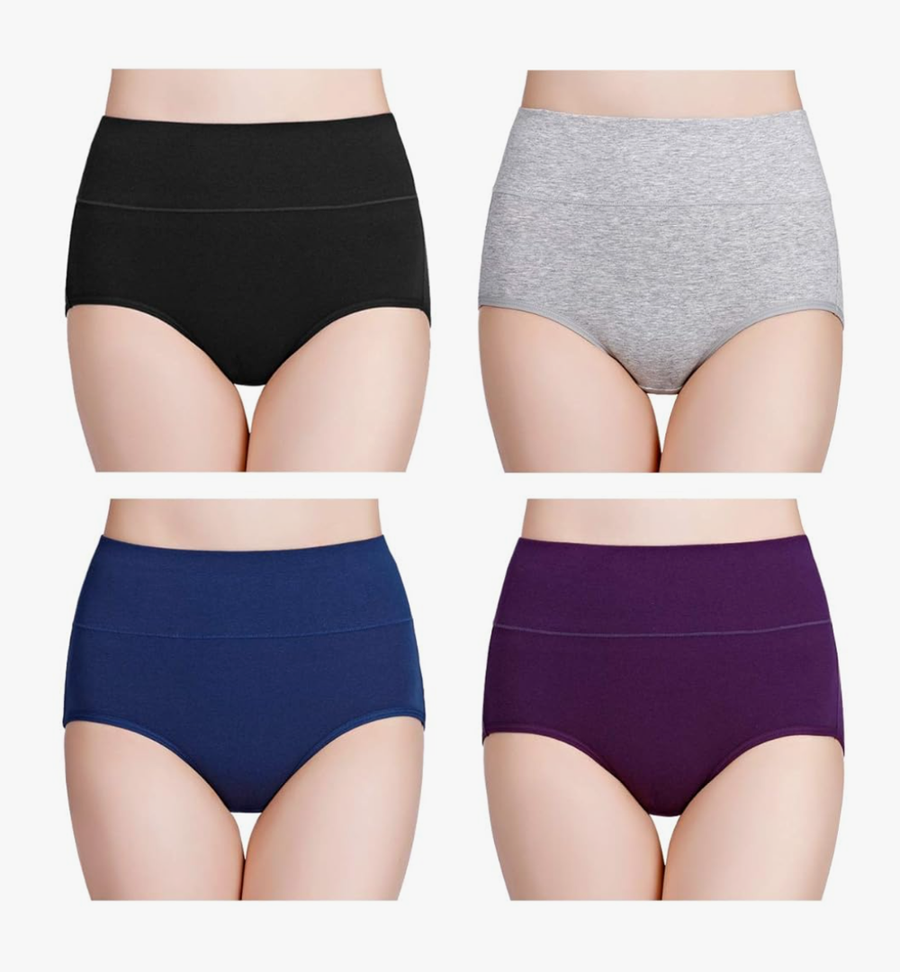 wirarpa Women's Cotton Underwear High Waisted Ladies Panties Full Coverage Briefs 4 Pack (Regular & Plus Size) L