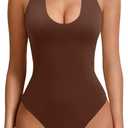 Avidlove Women's Sexy Halter Bodysuit Going Out Backless Tank Top Sleeveless Thong Body Suits Summer Outfits (Brown, XS)