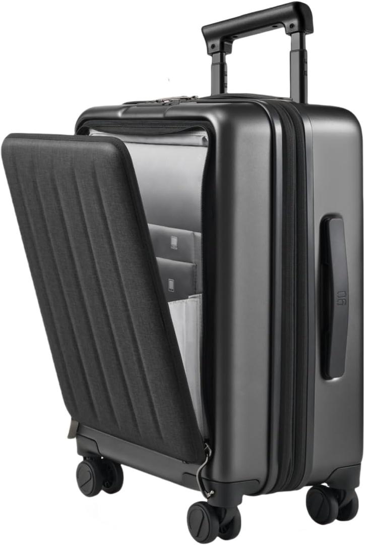 NINETYGO Carry on Luggage 22X14X9 Airline Approved with Front Pocket, 20 Inch Luggage with Front Compartment, Expandable, Double Spinner Wheels, Hardsided PC, TSA Lock (Black, Seine Max)