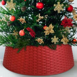 Liliful 26 Inch Plastic Christmas Tree Collar, Large Woven Christmas Tree Collar Basket, Rustic Skirt Base Cover for Holiday Decorations Accessories(Red)