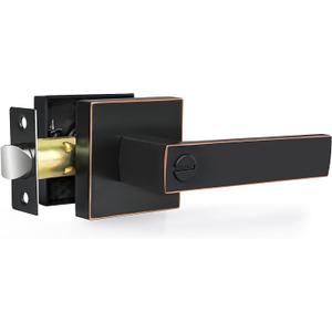 Privacy Door Levers, 1 Pack Oil Rubbed Bronze Door Handles Interior Heavy Duty Bed and Bath Keyless Door Locksets, Reversible for Left Right Handed Doors