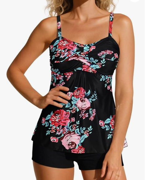 Century Star 2025 Two Piece Womens Tankini Swimsuits Modest Tankini Bathing Suit Tops with Shorts Tummy Control Swimwear (10-12, A American Flag)