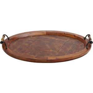 Deco 79 Wood Living Room Decor Tray Large Oval Ottoman Tray with Scroll Metal Handles, Serving Tray 29" x 19" x 4", Brown