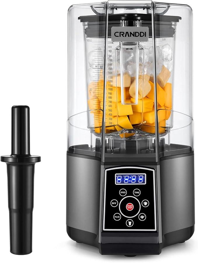 CRANDDI Smart Commercial Blender - Digital Touchscreen with Removable Lid, 80 oz Capacity, 3 Preset Programs with Smoothie, Juice, Clean & More, 1500W, 120V, K85TS (Gray)