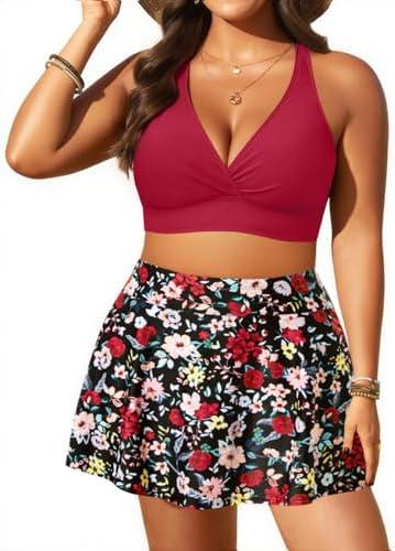 Women's Plus Size High Waisted Bikini - Two Piece Swimsuit with Skirt 2025 Tummy Control Bathing Suit with Pocket 20W