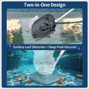 Rechargeable Pool Leaf Vacuum with Telescopic Pole, 83GPM Powerful Suction Cordless Pool Skimmer for Inground & Above Ground Pools with 6.6Gal Leaf Catcher Bag for Heavy Debris Areas (Gray)