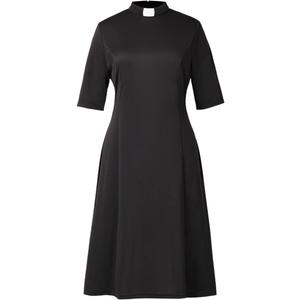CAMDOM Church Clergy Dress for Women Minister Half Sleeve Loose Elegant Dress with Tab Collar Black, XX-Large