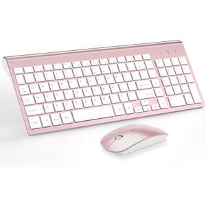 Wireless Keyboard and Mouse Ultra Slim Combo, TopMate 2.4G Silent Compact USB 2400DPI Mouse and Scissor Switch Keyboard Set with Cover, Batteries Included, for PC/Laptop/Windows/Mac - Rose Gold White