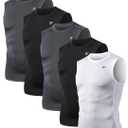 TELALEO 5 Pack Men's Athletic Compression Shirts Sleeveless Workout Tank Top Sports Base Layer Running Basketball, Size XXL