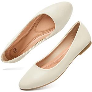 hash bubbie Women's Flats Shoes Ballet Flats Dress Shoes Comfortable PU Leather Slip on Shoes for Women（Beige .US9）