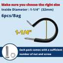 2 x 6 PCS 1-1/4 Inch Cable Clamps with 6 Pairs of Bolts Accessories, 304 Stainless Steel Rubber Clamps, Rubber Coated Cushioned Pipe Clamps