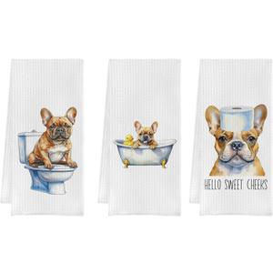 IWXYI Funny French Bulldog Kitchen Towel Set of 3, Dog Lover Gifts, Corgi 16 X 24 Inches