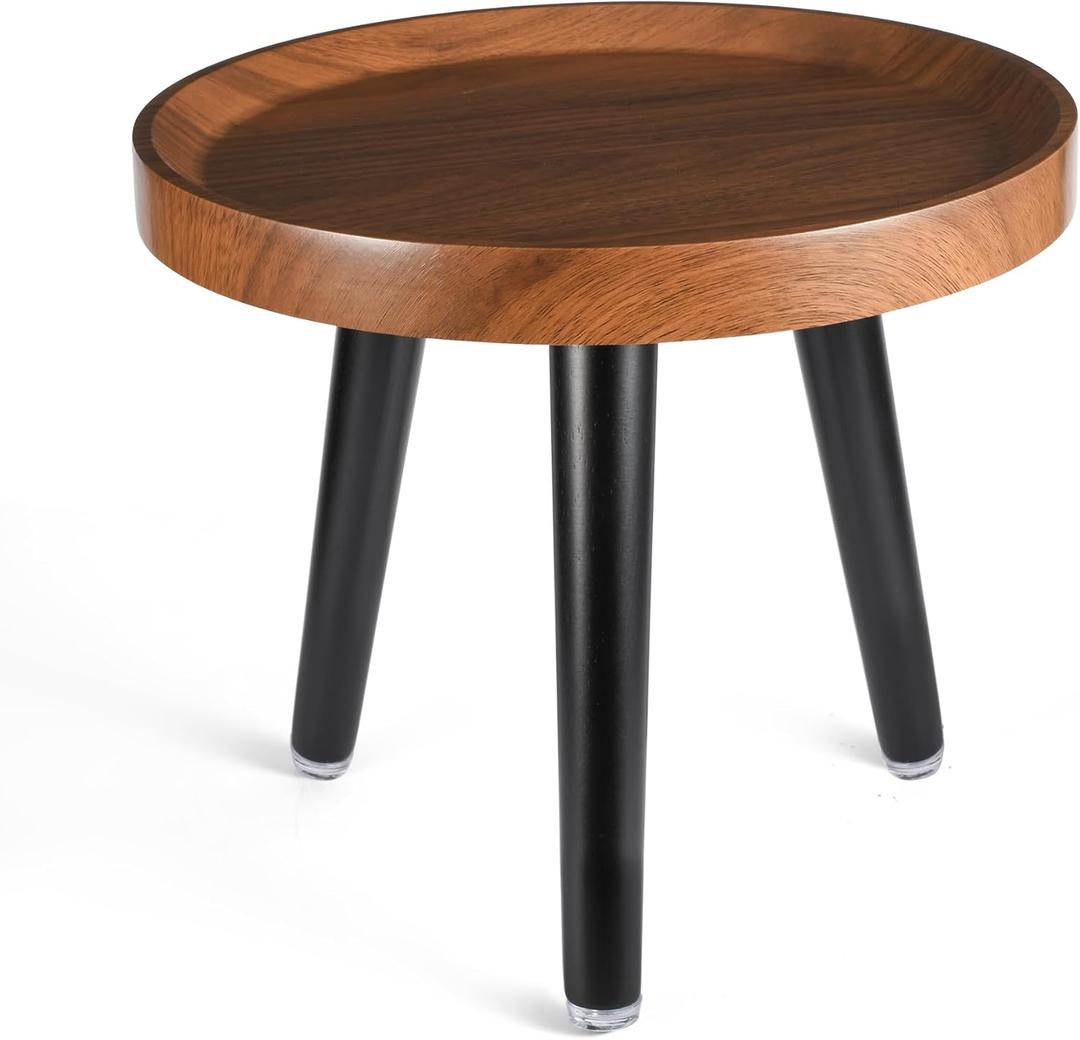 KGPLOME Indoor Plant Stand,Wood Mid Century Plant Table in Walnut Finish,Tall Plant Stand for Flower Pot,Modern Round Small Side End Table with Raised Design (Walnut, 12"x10.8")