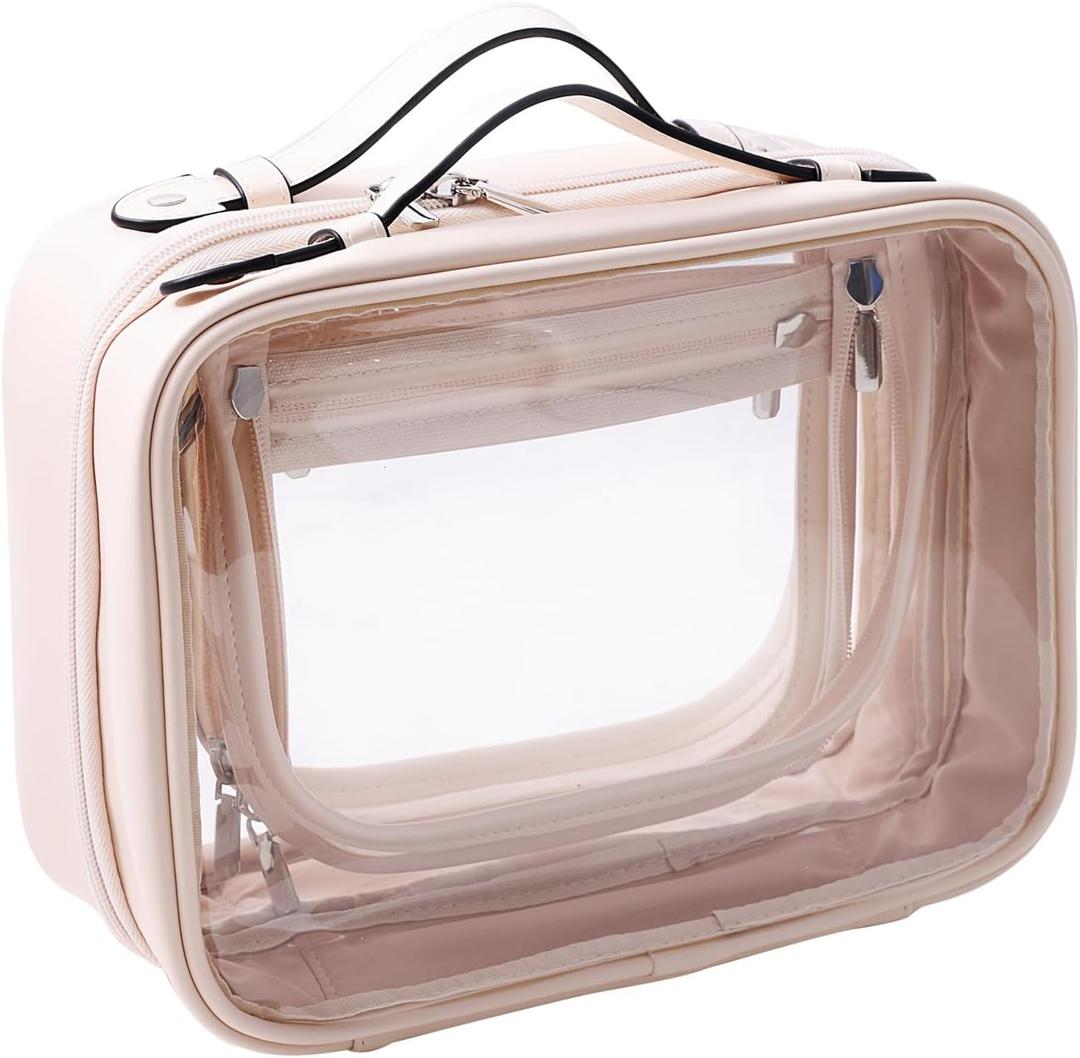 SANHECUN traveling toiletry Case large clear cosmetics case makeup bag (Beige, Small)