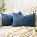 MIULEE Pack of 2 Decorative Linen Burlap Coastal Pillow Covers Farmhouse Accent Pillowcases for Sofa Car Couch Bedroom Living Room Decor 12x20 Inch Blue