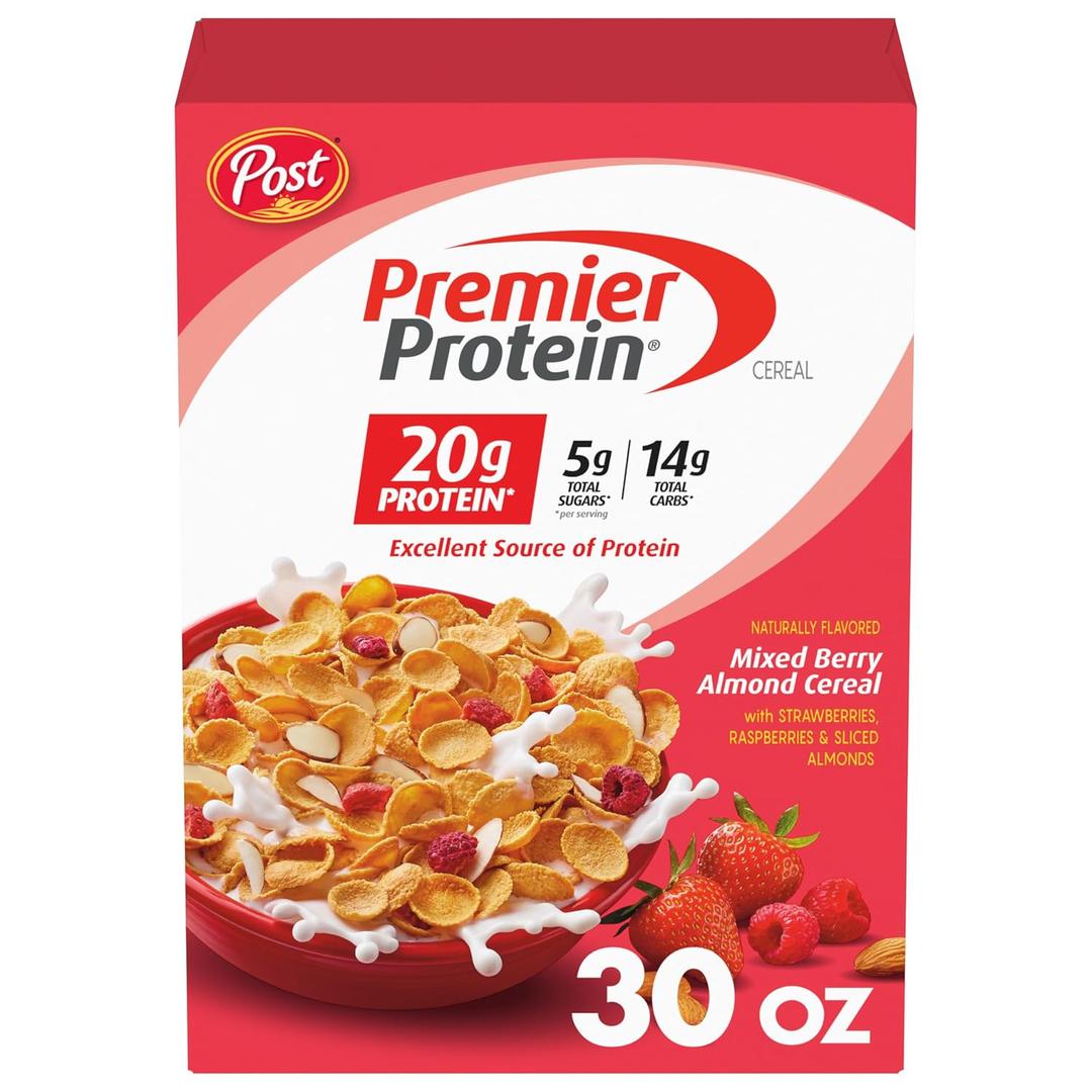 Premier Protein Mixed Berry Almond Breakfast Cereal, High-Protein Crunch with Real Fruit and Nuts, 30 oz Bag (1 Count) BBD: Nov 2026