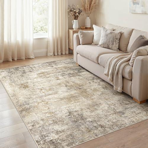 cotiled 5x7 Area Rug for Living Room Large Modern Neutral Abstract Rugs Washable Nonslip Backing Soft Carpet for Bedroom Dining Room Office Decor Brown