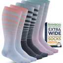 Pembrook 3 Pairs Plus Size Compression Socks Wide Calf - 15-20 mmHg Bamboo Viscose Socks for Women Wide Calf, Compression Plus Size, Pastel Stripes, Size: X-Large