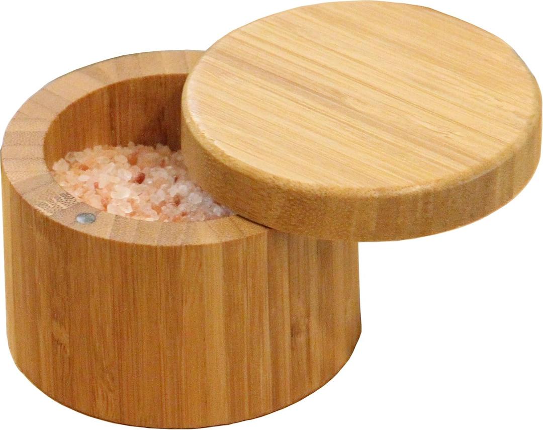 2 x Round Bamboo Salt Box Eco-Friendly, 100% Organic bamboo, Professional-Grade,The best salt storage container on the market.