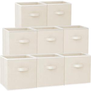 Criusia Large Storage Cubes - 13 Inch Heavy Duty Fabric Storage Bins for Shelves Closet, Cube Organizer - 8 Pack Collapsible Cube Storage Bins Baskets for Organizing Clothes Blankets Toys (Beige)