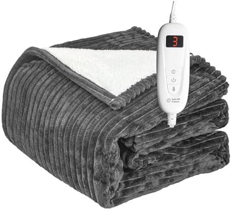 Tefici Heated Blanket Full Size Electric Blanket Throw, Soft Flannel to Sherpa, 6 Levels Fast Heating, 1-9 Hours Auto Off, Machine Washable, ETL&FCC Certified Grey, 72X84 inches