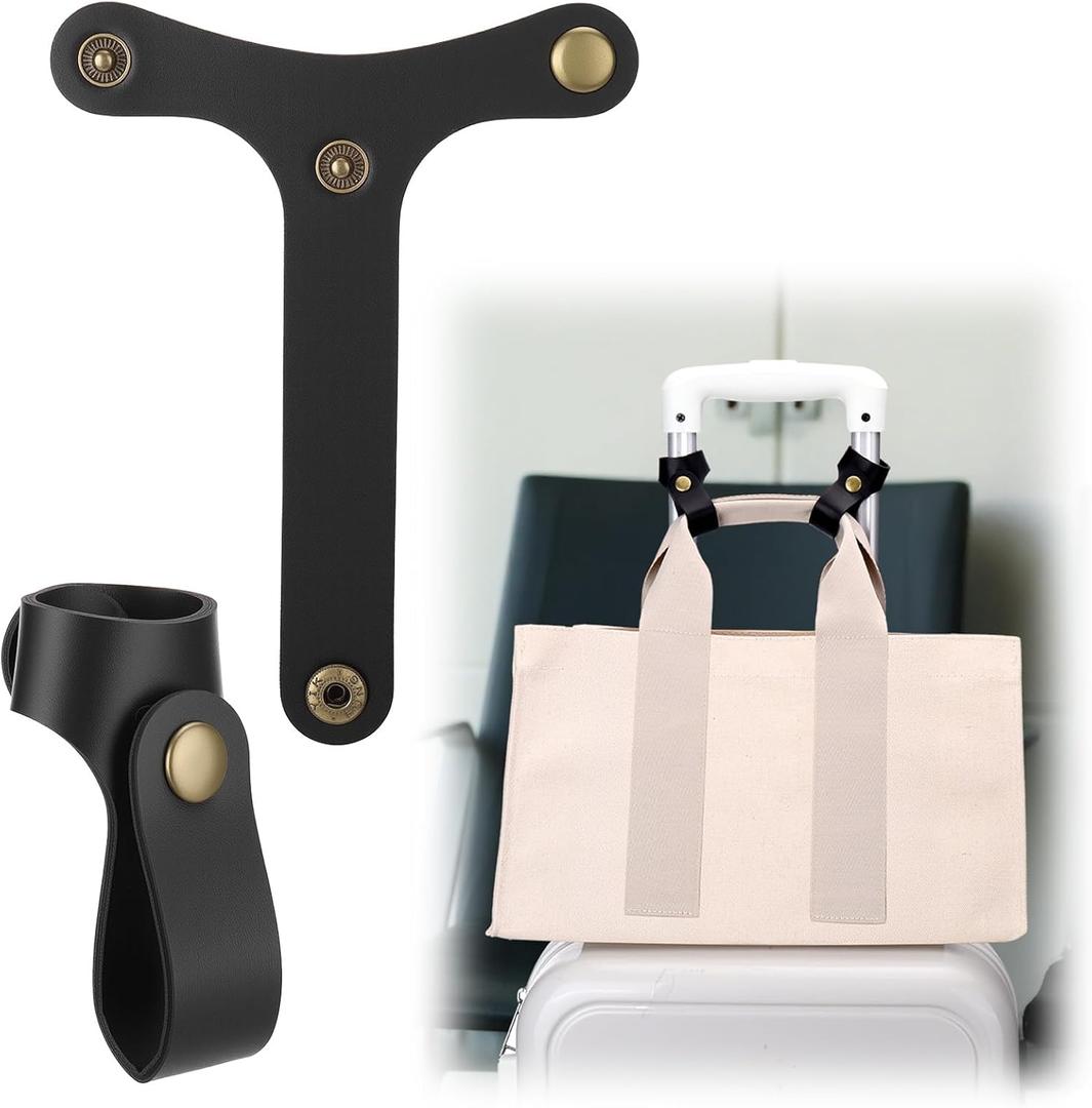 AIERSA 2Pcs Leather Luggage Strap for Carry On Bag, Travel Belt for Luggage, Luggage Bungee Straps for Attaching Bags, Straps for Tote Bag, Add a Bag Strap for Luggage Accessories