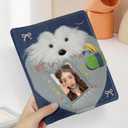 WAYUTO A5 Kpop Photocard Binder Y2K Aesthetic Blue photocard holder 20Pcs 4-Pocket Detachable Inner Pages Plush Puppy Photo Card Binder for 3-Inch Photocard with 2Pcs Colorful Heart Shaped Stickers