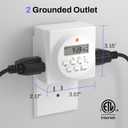 BN-LINK Indoor Digital Timer Outlet, Dual Outlet 7 Day Programmable Light Switch, 3 Prong Plug in Timers for Electrical Outlets, Lamps, Fans, 8 On/Off Programs, 1 Pack, 15A/1875W, ETL Listed