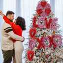 Soulchen 4 Pcs 13.78 Inch Valentine's Day Tree Decorations Large Heart Glitter Tinsel Ornaments Love XOXO Valentine Heart Tree Topper Red Pink Metallic Foil Wreath for Party Door Wall Indoor Outdoor