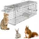 Humane Animal Trap for Small Cats, Rabbits, Squirrels, Chipmunks, Muskrats | 23.3" Catch and Release Cage | Galvanized Wire with Pedal Triggers | Collapsible for Easy Storage