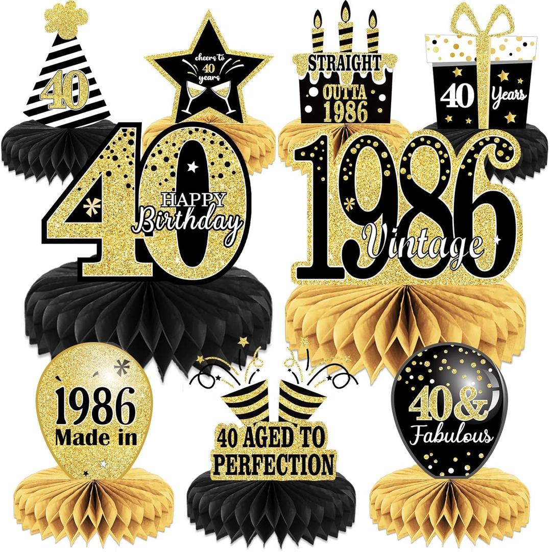 9PCS 40th Birthday Decorations 40th Birthday Centerpieces for Tables Decorations Vintage 1986 Honeycomb Table Topper Back in 1986 40th Birthday Decorations for Men and Woman 40 Years Birthday Party