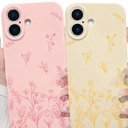 NITITOP Compatible with iPhone 16 Plus Case Cute Flowers Floral Plant Pattern for Women Girls Trendy Slim Fit TPU Bumper Silicone Shockproof Full Camera Protection Cover - Pink & Yellow