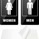 (2 PACK) Restroom Sign, Self-adhesive Restroom Signs for Business, Aluminum Restroom Sign for Home, Bathroom Metal Signs for Door and Wall, Rust free for Indoor Outdoor Use (9" x 6", Black Women and Men)