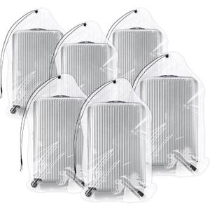 36x50 Inch Extra Large Clear Drawstring Plastic Bags 6 Pack(4 Mils), Dustproof Moistureproof Reusable Big Giant Luggage Storage Bag for Suitcase Garage Organizer, Blanket, Plush Toys