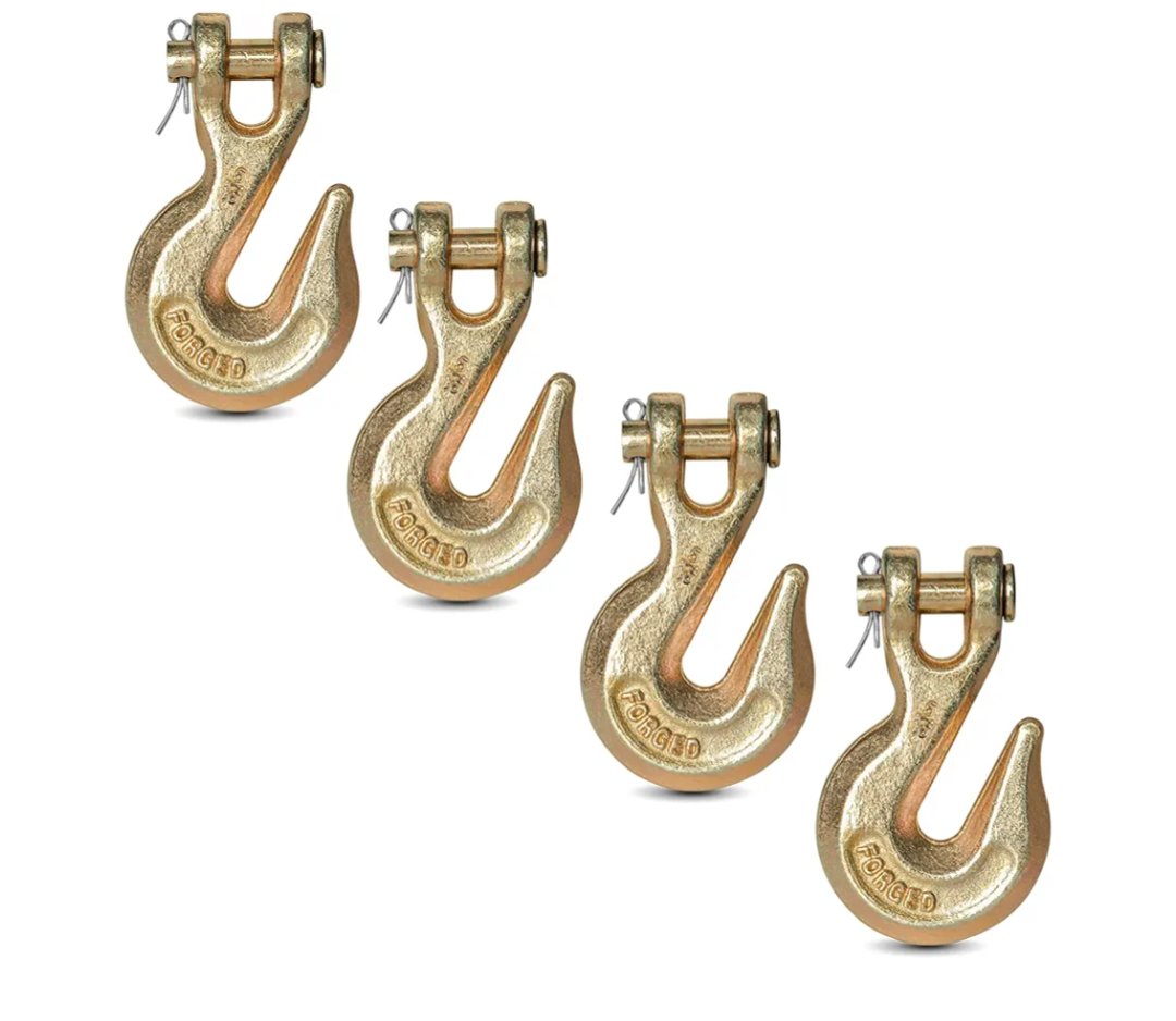 5/16"" Clevis Grab Hooks (4 Pack) Heavy Duty Chain Hook for 5/16 Inch Grade 70 Chain Forged Alloy Steel- for Trailer Truck Transport - Yellow Chromate Finish - 5,400 lbs