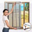 NeatiEase Adjustable DIY Magnetic Window Screen Max 72 x 48 Fits Any Size Smaller White Frame Fiberglass Mesh with Extra Accessories