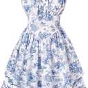 Scarlet Darkness Floral Mini Corset Dress for Women Teen 2026 Summer Spring Flowy A-Line Sundress with Pockets (Blue, S)