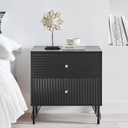 OCANDO Black 2 Drawers Nightstand, 22 Fluted Bed Night Stand Bedroom Bedside Table, Living Room Sofa Side Storage End Table
