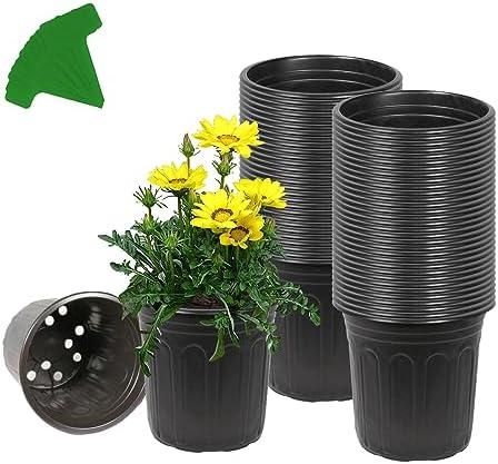 Niiiice 60-Packs 1 Gallon-S Flexible Plastic Plant Nursery Pots with 10 Pcs Plant Labels, Thickened Soft Seed Starting Container for Seedlings, Vegetables, Succulents and Cuttings