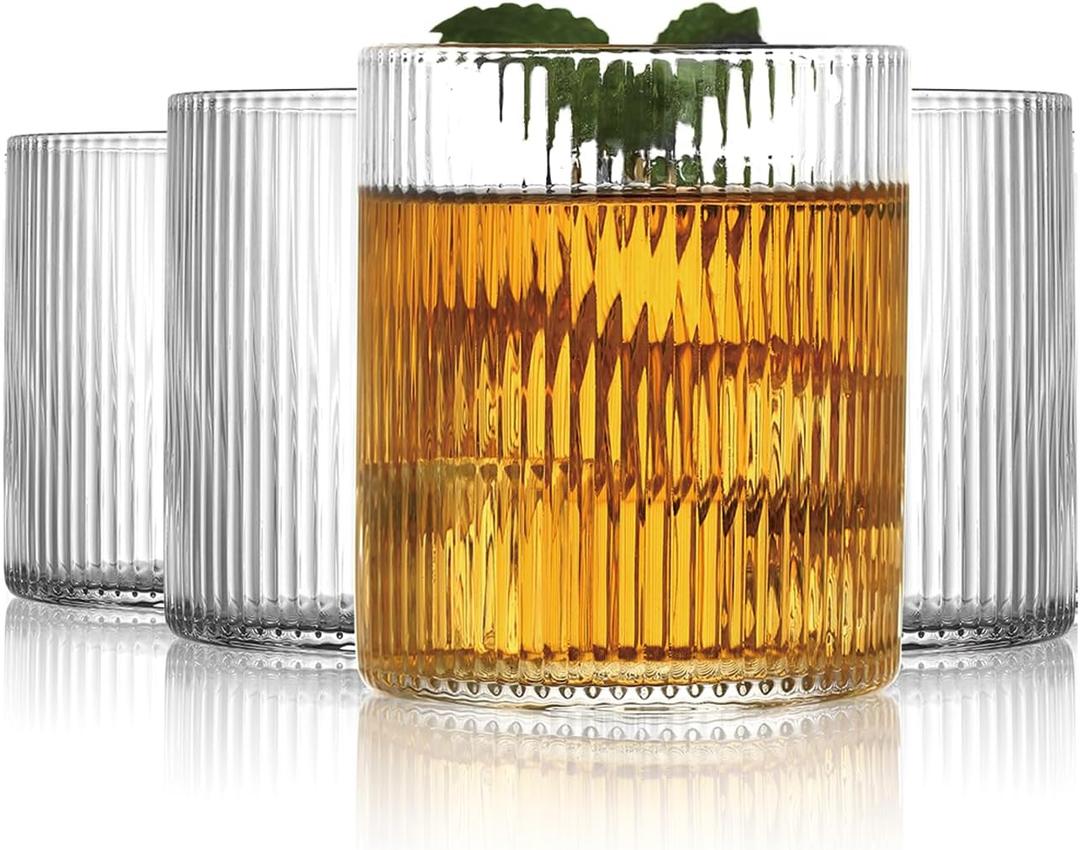 Drinking Glasses Set of 6, 10 oz. Highball Glasses, Vintage Glassware Set Cocktail Glass for Water, Beverage, Cute Glass Cups, Iced Coffee Cup