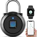 Gym Locker Padlock Fingerprint Padlock eLinkSmart - Waterproof Keyless Smart Lock Bluetooth App Authorized View Record Combination Padlock for School Gym Locker Gun Case Field Box Black