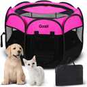 Portable Large Pet Cat Playpen for Indoor Outdoor Cats, Foldable Big Dog Playpen Tent Kennel Crate with Cover Enclosed for House Puppy Travel Camping (Large Size, Pink)