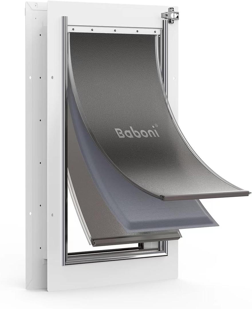 Baboni 3-Flaps Pet Door for Interior and Exterior Doors, Steel Frame and Telescoping Tunnel, Strong and Durable Dog Door (Pets Up to 100 Lb) -Large (Large)