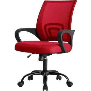 DUMOS Home Office Chair - Ergonomic Mid Back Mesh Desk Chair with Lumbar Support & Rocking Mode, Height Adjustable with Fixed Armrest, for Computer, Gaming, Meeting, 360 Swivel, Red, 22.6" x 23.62" x 37.4"